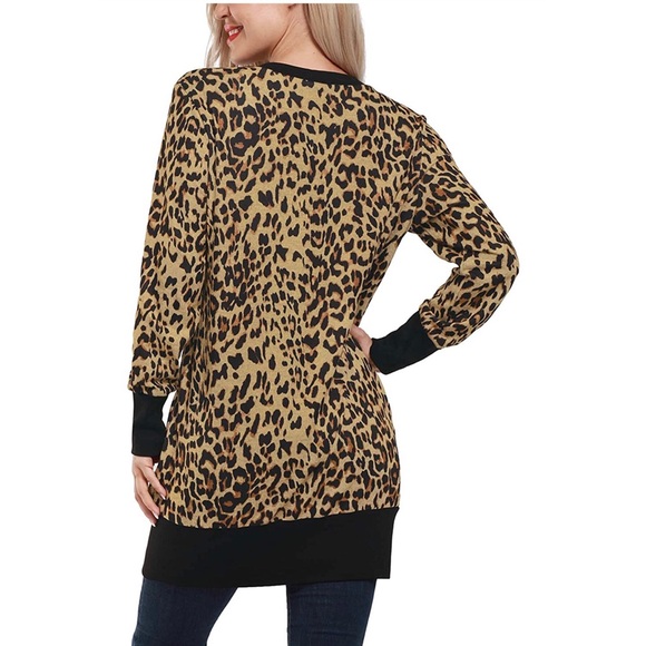 Long Sleeve Open Front Leopard Print Cardigan - Picture 4 of 5